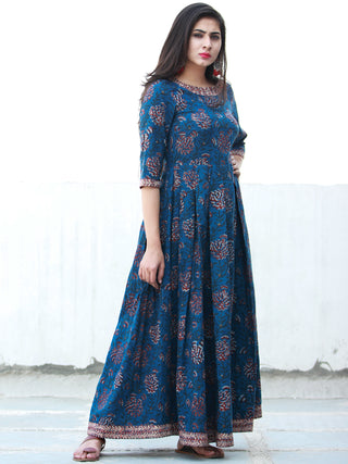 Indigo Classic - Hand Block Printed Long Cotton Dress - D372F1341
