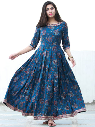 Indigo Classic - Hand Block Printed Long Cotton Dress - D372F1341