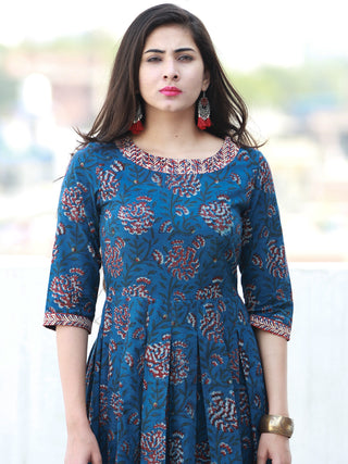 Indigo Classic - Hand Block Printed Long Cotton Dress - D372F1341