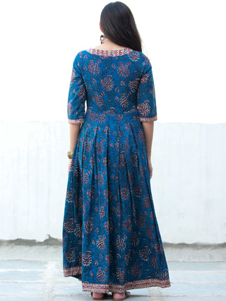 Indigo Classic - Hand Block Printed Long Cotton Dress - D372F1341