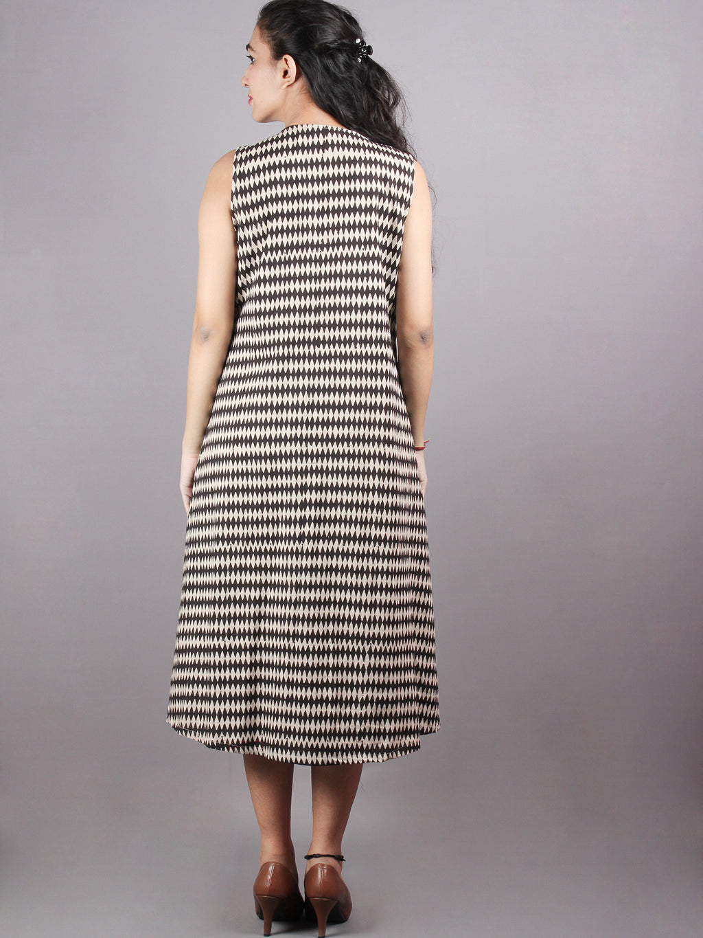 Hand Block Printed Zip And Flared Sleeveless and trendy  Cotton Dress