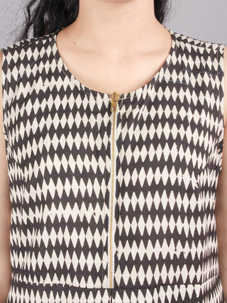 Hand Block Printed Zip And Flared Sleeveless and trendy  Cotton Dress