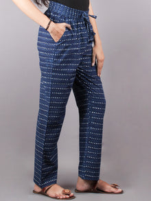 Indigo dotsHand Block Printed Elasticated Waist Trousers- T0317034
