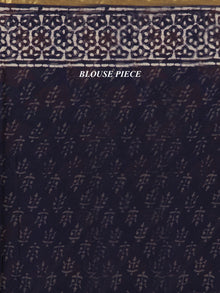 Navy Blue Offwhite Hand Block Printed Chiffon Saree With Zari Border - S031704681