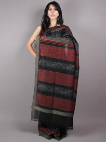 Black Grey Red Hand Block Printed in Natural Vegetable Colors Chanderi Saree With Geecha Border - S03170388