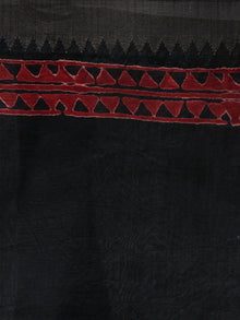 Black Grey Red Hand Block Printed in Natural Vegetable Colors Chanderi Saree With Geecha Border - S03170388