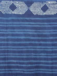 Indigo Cotton Hand Block Printed Saree in Natural Colors - S03170251