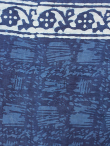 Indigo Cotton Hand Block Printed Saree in Natural Colors - S03170245