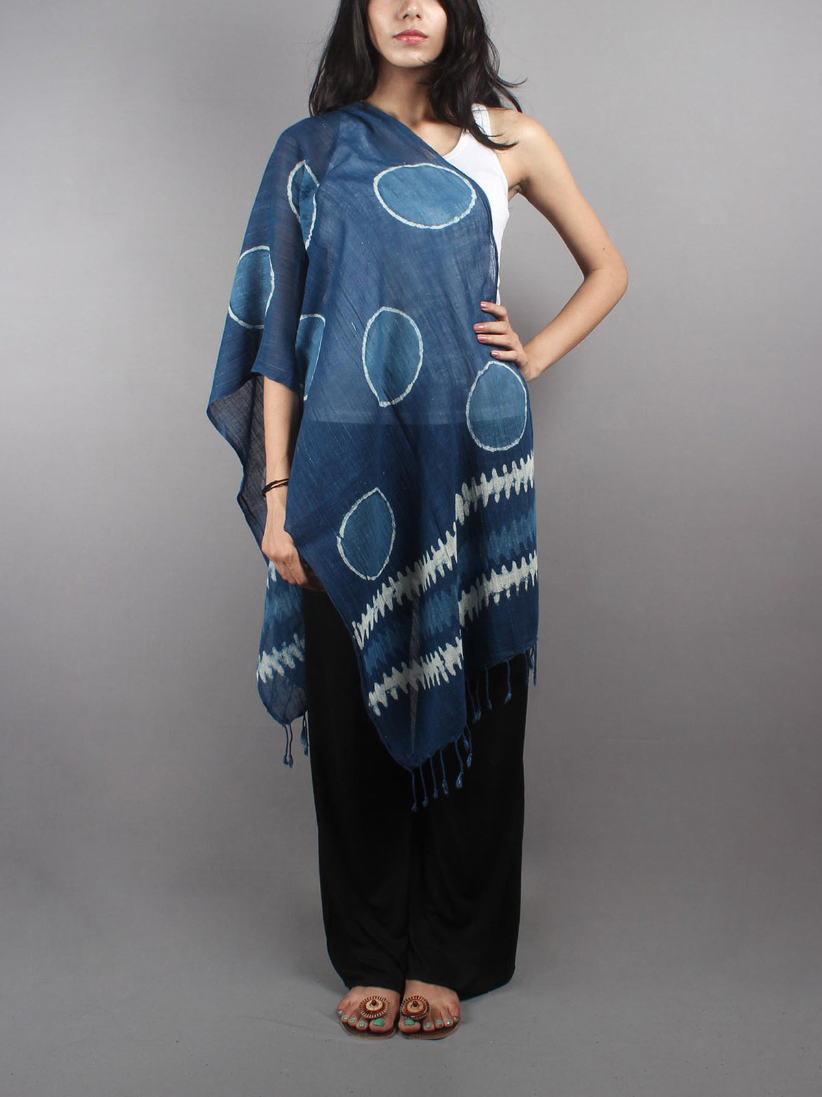 Indigo Bagru Hand Printed Handloom Cotton Stole- S6317016
