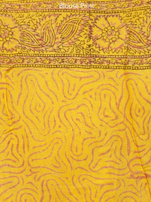 Yellow Rust Hand Block Printed Chiffon Saree with Zari Border - S031703296