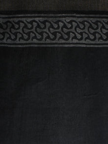 Black White Hand Block Printed in Natural Vegetable Colors Chanderi Saree With Geecha Border - S03170374