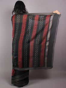 Black Red Hand Block Printed in Natural Vegetable Colors Chanderi Saree With Geecha Border - S03170375