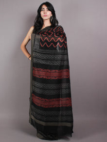 Black Red Leheria Hand Block Printed in Natural Vegetable Colors Chanderi Saree With Geecha Border - S03170379