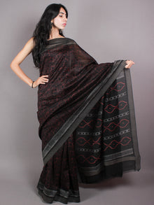 Black Red Hand Block Printed in Natural Vegetable Colors Chanderi Saree With Geecha Border - S03170380