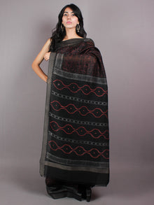 Black Red Hand Block Printed in Natural Vegetable Colors Chanderi Saree With Geecha Border - S03170380