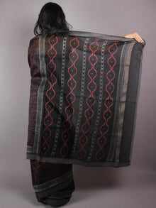 Black Red Hand Block Printed in Natural Vegetable Colors Chanderi Saree With Geecha Border - S03170380