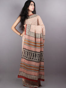Beige Red Cotton Hand Block Printed Saree - S03170161