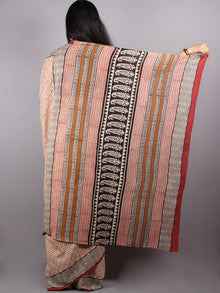 Beige Red Cotton Hand Block Printed Saree - S03170161