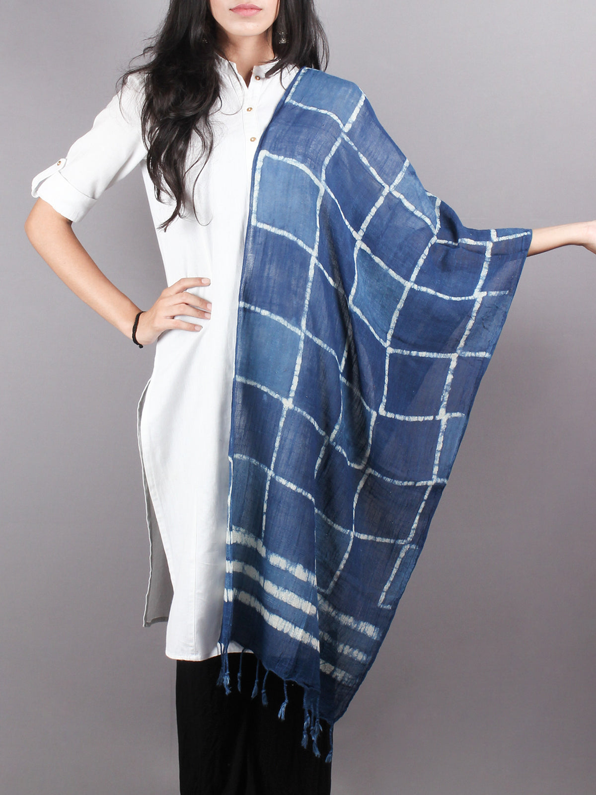 Indigo Bagru Hand Block Printed Handloom Cotton Stole - S6317023