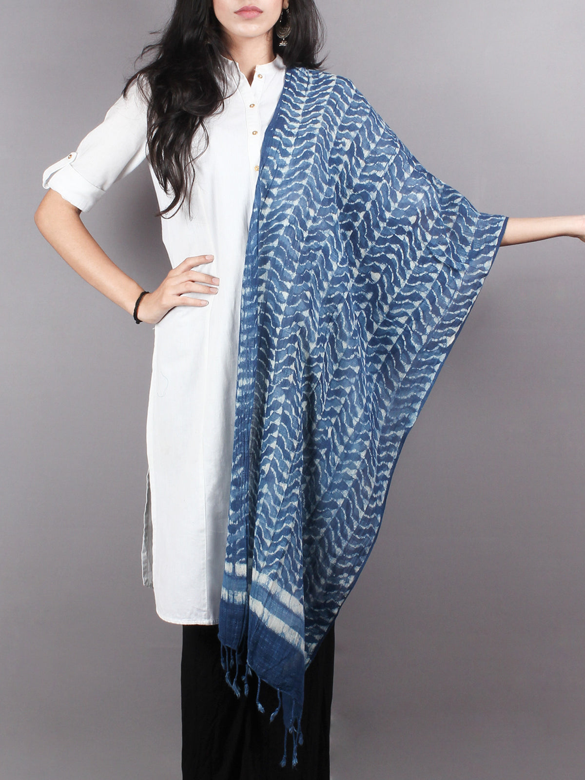 Indigo Bagru Hand Block Printed Handloom Cotton Stole - S6317019
