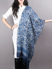 Indigo Bagru Hand Block Printed Handloom Cotton Stole - S6317021