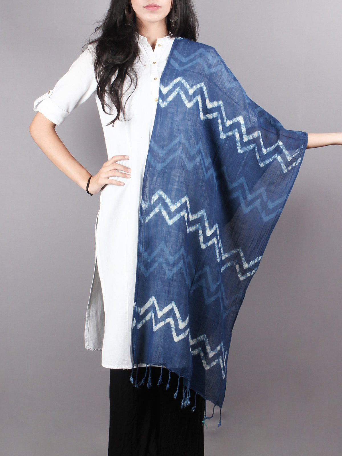Indigo Bagru Hand Block Printed Handloom Cotton Stole - S6317022