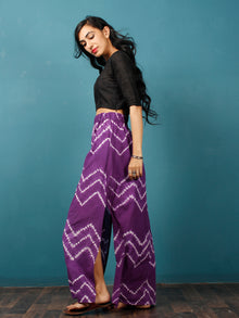 Purple White Shibori Hand Block Printed Straight Skirt With Side Slits - S40F287