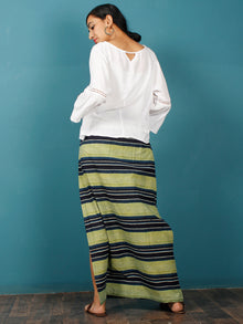 Light Green Black Indigo Shibori Hand Block Printed Straight Skirt With Side Slits - S40F686