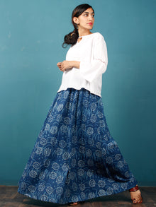 Indigo White Hand Block Printed Skirt  - S40F355