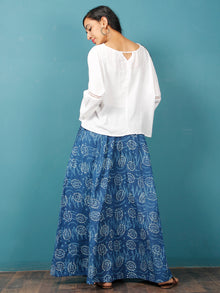 Indigo White Hand Block Printed Skirt  - S40F355