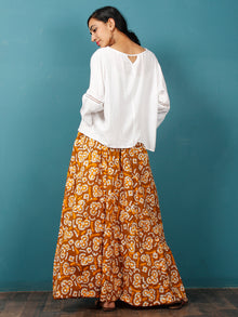 Peanut Brown Yellow White Hand Block Printed Skirt  - S40F342