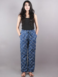 Indigo Hand Block Printed Elasticated Waist Trousers- T0317032