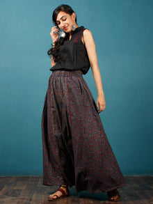 Indigo Black Maroon Beige Ajrakh Hand Block Printed Skirt  - S40F653