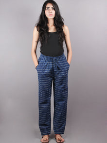 Indigo dotsHand Block Printed Elasticated Waist Trousers- T0317034