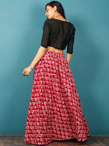 Maroon Pink White Hand Block Printed Skirt  - S40F333
