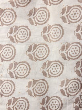 Beige Bagru Hand Block Printed Elasticated Waist Trousers- T0317035