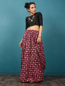 Pink Beige Black Hand Block Printed Skirt  - S40F377