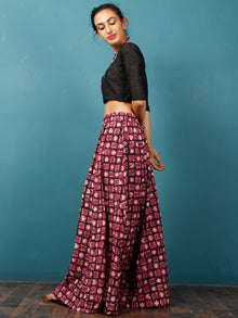 Pink Beige Black Hand Block Printed Skirt  - S40F377