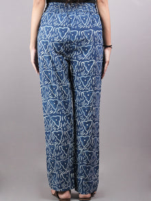 Indigo Hand Block Printed Elasticated Waist Trousers- T0317037