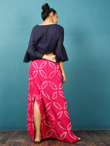 Pink White Shibori Hand Block Printed Straight Skirt With Side Slits - S40F265