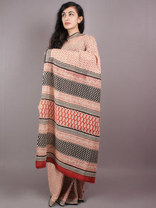 Beige Red Cotton Hand Block Bagru Printed Saree - S03170339