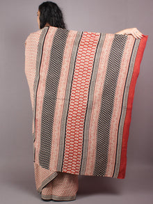 Beige Red Cotton Hand Block Bagru Printed Saree - S03170339