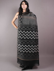 Black White Hand Block Printed in Natural Vegetable Colors Chanderi Saree With Geecha Border - S03170311