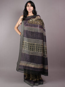 Black Yellow Hand Block Printed in Natural Vegetable Colors Chanderi Saree With Geecha Border - S03170312