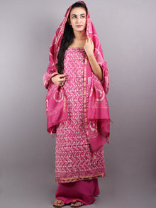 Pink White Hand Block Printed Chanderi Unstitched Kurta & Chanderi Dupatta With Cotton Salwar - S1628001