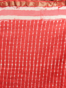 Red White Hand Block Printed Chanderi Unstitched Kurta & Chanderi Dupatta With Cotton Salwar - S1628004