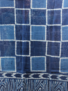 Indigo White Hand Block Printed Chanderi Unstitched Kurta & Chanderi Dupatta With Cotton Salwar - S1628006