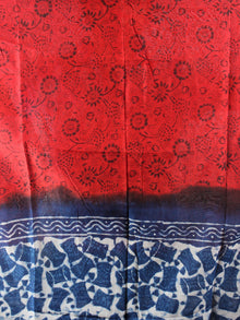 Indigo Red Hand Block Printed Chanderi Unstitched Kurta & Chanderi Dupatta With Cotton Salwar - S1628008