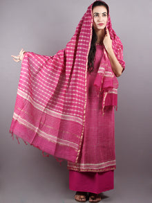 Pink White Hand Block Printed Chanderi Unstitched Kurta & Chanderi Dupatta With Cotton Salwar - S1628009