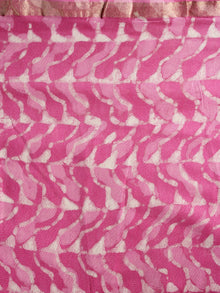 Pink White Hand Block Printed Chanderi Unstitched Kurta & Chanderi Dupatta With Cotton Salwar - S1628001